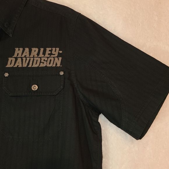 Harley Davidson Mens Small Button Up Shirt Pinstripes - Picture 7 of 14